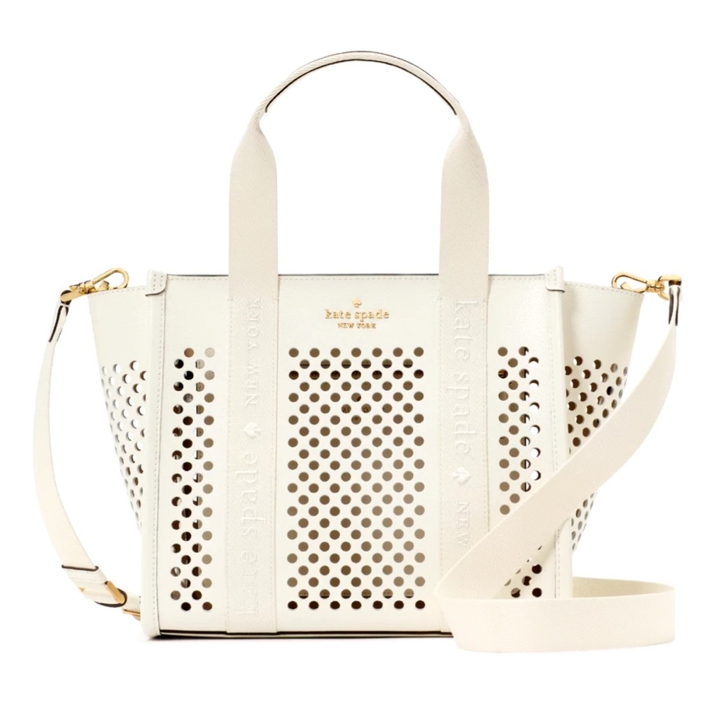 New Kate Spade Kip Perforated Leather Small Tote Meringue